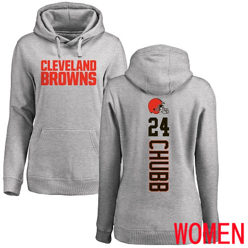 Cleveland Browns Nick Chubb Women Ash Jersey #24 NFL Football Backer Pullover Hoodie Sweatshirt->women nfl jersey->Women Jersey